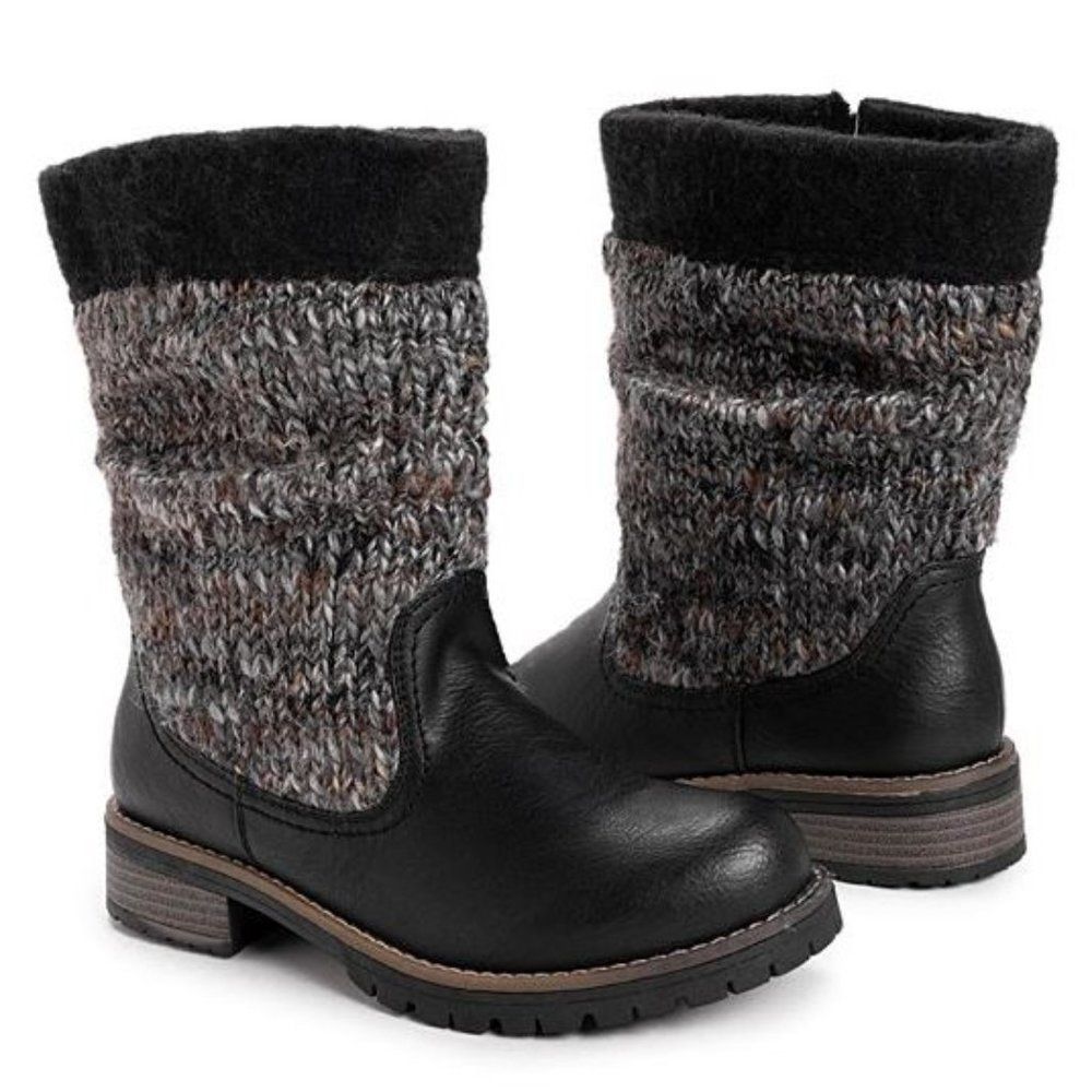 Muk Luks Black Fable Cable Knit Boot Sz 8 & 9